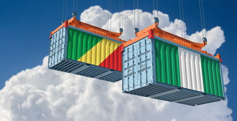 Freight containers with Republic of the Kongo and Nigeria national flags. 3D Rendering 