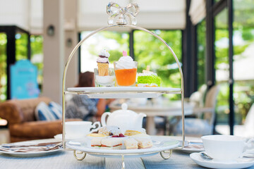 Afternoon tea ceremony, Many desserts in restaurant