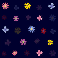 Fototapeta na wymiar Beautiful flowers and butterflies on blue background. Seamless pattern for textile and all prints