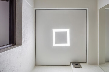 suspended ceiling with halogen spots lamps and drywall construction in empty room in apartment or...