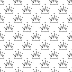 Seamless pattern with hand drawn crown on white background