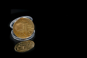 Bitcoin gold coin, with copy space