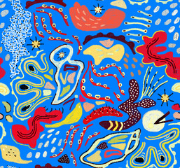 Underwater Life Sea Landscape Ocean Biodiversity Hand Drawn Bohemian Seamless Pattern