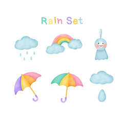 rain set watercolor style.