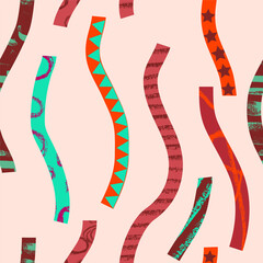 Colorful  Wavy Stripes or Ribbons Trendy Vector Seamless Pattern