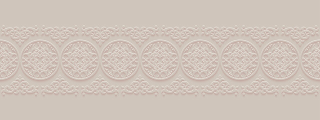 Monochrome ornamental patterned stone relief in arabic architectural style of islamic mosque,greeting card for Ramadan Kareem
