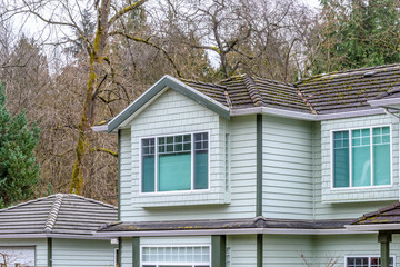 Top of a very neat and colorful home with gorgeous outdoor landscape in suburbs of Vancouver, Canada