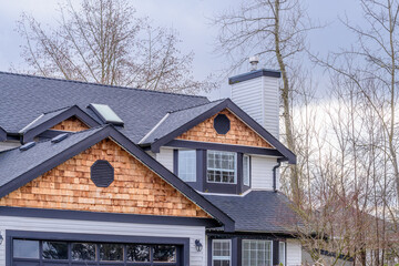 Top of a very neat and colorful home with gorgeous outdoor landscape in suburbs of Vancouver, Canada