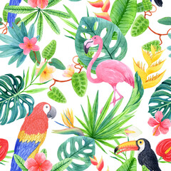 Exotic birds among the lush and blooming nature of rainforests