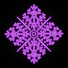 Snowflake neon sign, modern glowing banner design, colorful trend of modern design on black background. Vector illustration.
