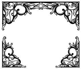 antique style calligraphic floral ornament forming copy space frame -  black and white vintage vector decorative background design with page border and corners