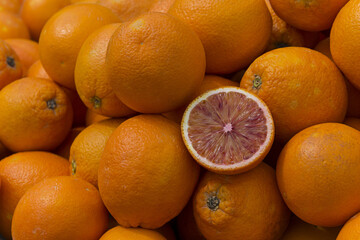 Closeup of the sliced delicious and juicy blood orange