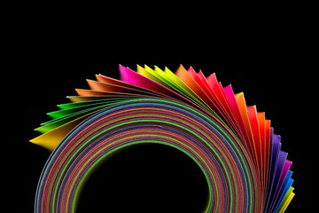Rolled color paper sheets abstract macro view