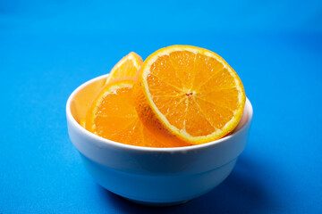 orange on blue plate