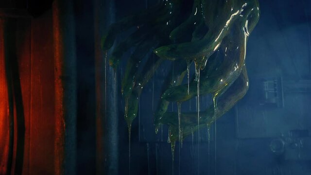 Alien Creature Drips Slime On Spaceship With Smoke Swirling