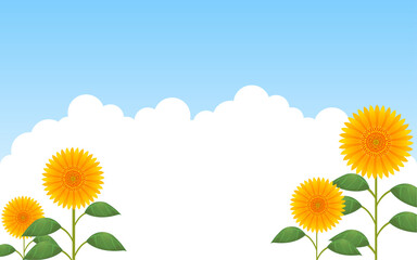 青空を背景にした向日葵と入道雲