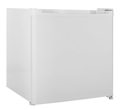 Small White Hotel Fridge Isolated On White Background