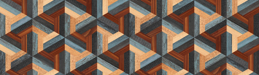 Seamless wooden background. Vintage wooden panel with geometric pattern for wall decor. Grunge parquet floor texture. 