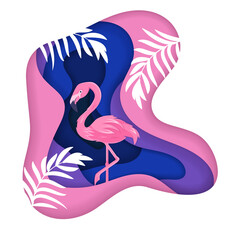 Pink flamingo in paper cut design, summer concept, vector format