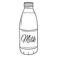 Milk bottle. Milk products. Fresh milk. Farm products. ector illustration in cartoon style for design and decoration.