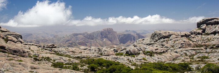Scenic panorama of Tsaranoro landscape with fantastic colors and real life view