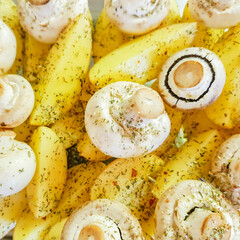 potato slices and champignons sprinkled with spices