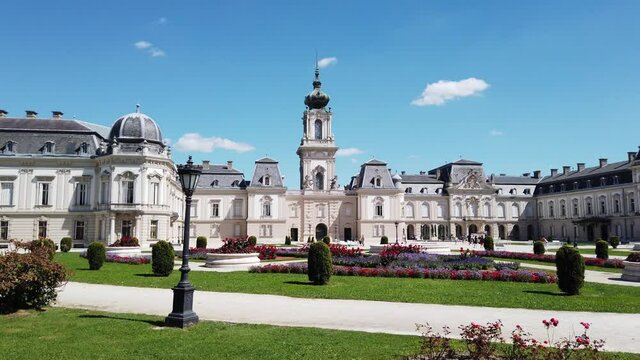 Famous Festetics Palace Festetics Kastely at autumn season. Keszthely, Hungary - 4K