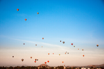hot air balloons in the blue sky