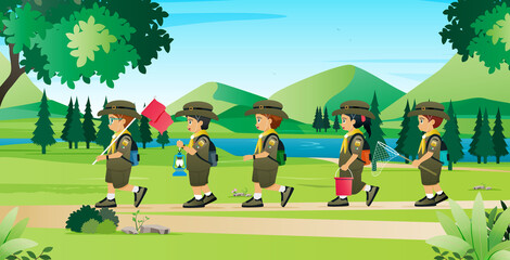 Students in the Scout uniform are learning to live in nature.
