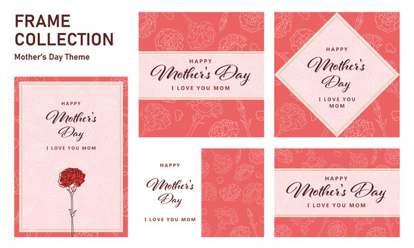 母の日　シンプル　フレームセット メッセージ入り/Mother's Day Simple Frame Set/ Message Card - Vector Image	