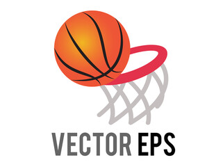Vector classic gradient orange basketbal game ball icon with red ring and net
