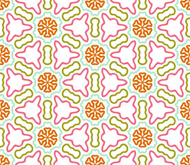 Abstract colorful thin line doodle flower seamless pattern. Floral motif background. Vector illustration. 