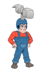 Worker man with hummer in head