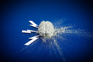 National stress awareness day or month background. Brain on dark blue background