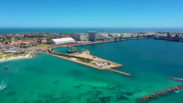 "Aerial view of a port in Geraldton, Australia"