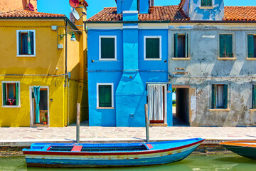 Fototapeta na wymiar Houses by canal in Burano in Venice