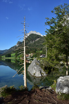 See, Hintersee, Ramsau, Berchtesgaden, Berchtesgadener Land, Malerwinkel, Ferchensee, Forchensee, Ramsauer Ache, Hochkalter,  Oberbayern, Wasser, Spiegelglatt, Spiegelbild, spiegeln, Oberfl&auml;che,  Somm