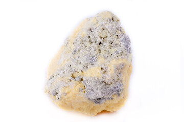 macro mineral stone sulfur on a white background