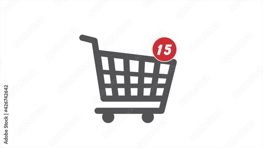Poster close up shot animation of shopping cart icon on computer screen with animated counting numbers add 