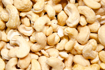 Roasted cashew nuts, top view. Cashews nut background