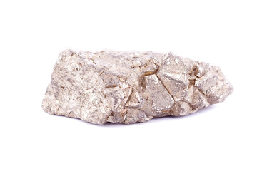 Macro mineral stone Pyrite gold on white background