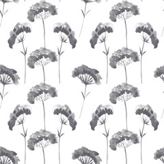 Hand drawn watercolour grafite flowers. Seamless pattern isolated on white background.