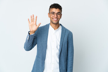 Young business Brazilian man isolated on white background counting five with fingers