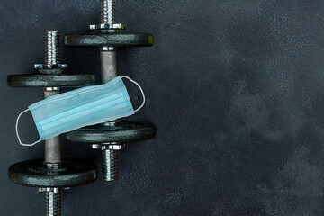 workout concept with grip cast iron olympic weight plates