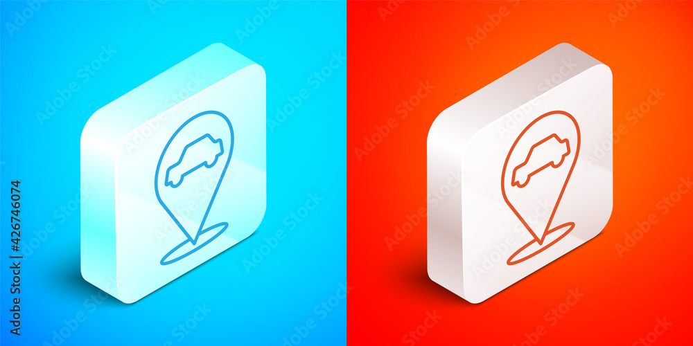 Aufkleber isometric line location with car service icon isolated on blue and red background. auto mechanic ser