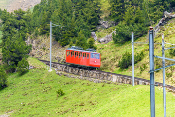 Cog train and railway on Pilatus Mountain. Switzerland.