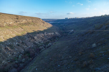 A gorgeous view from the favorite place of fans of extreme sports and rope jumping. Selective focus