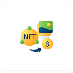 NFT fun flat icon. Selling digital arts. Receiving money for sale intellectual property.Digitalization concept. 3d vector illustration