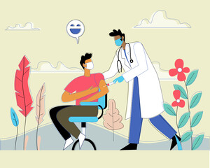 Doctor pushing injection to patient vector illustration concept 