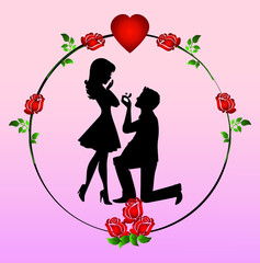 Heart Love man Presenting ring to women